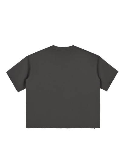 Boxy Half-Sleeve Raw-Edge T-Shirt