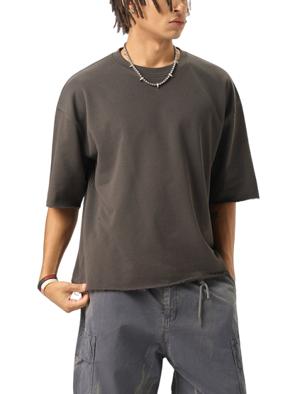 Boxy Half-Sleeve Raw-Edge T-Shirt