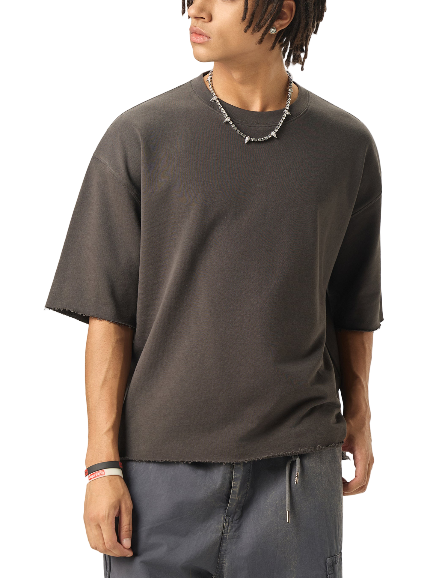 Boxy Half-Sleeve Raw-Edge T-Shirt