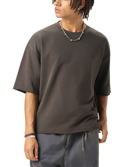 Boxy Half-Sleeve Raw-Edge T-Shirt