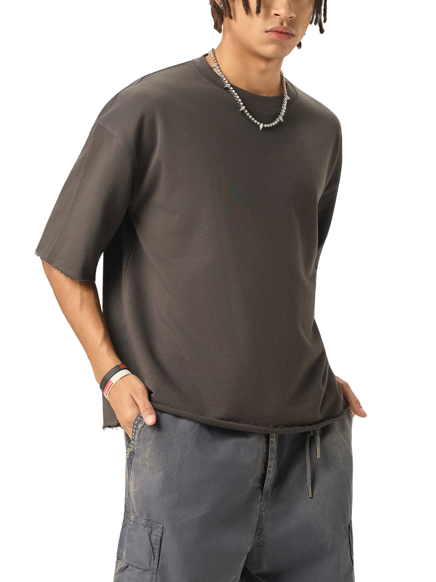 Boxy Half-Sleeve Raw-Edge T-Shirt