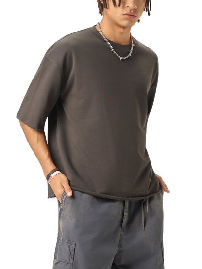 Boxy Half-Sleeve Raw-Edge T-Shirt