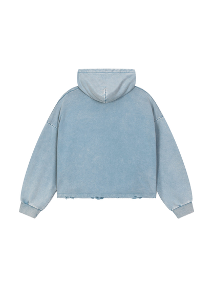 Vintage Washed Frayed-Hem Hoodie